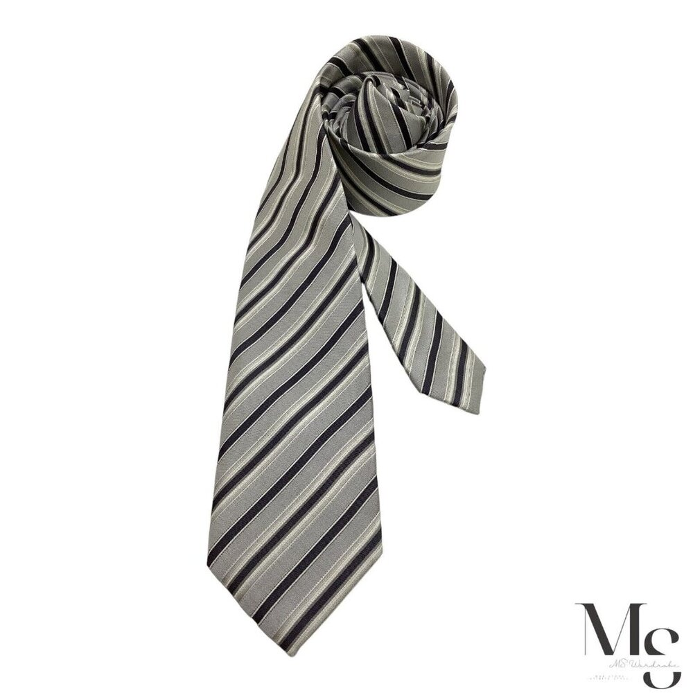 FUMAGALLI Trifold Gray Striped Silk Tie Hand Made In Italy W: 3" EX COND